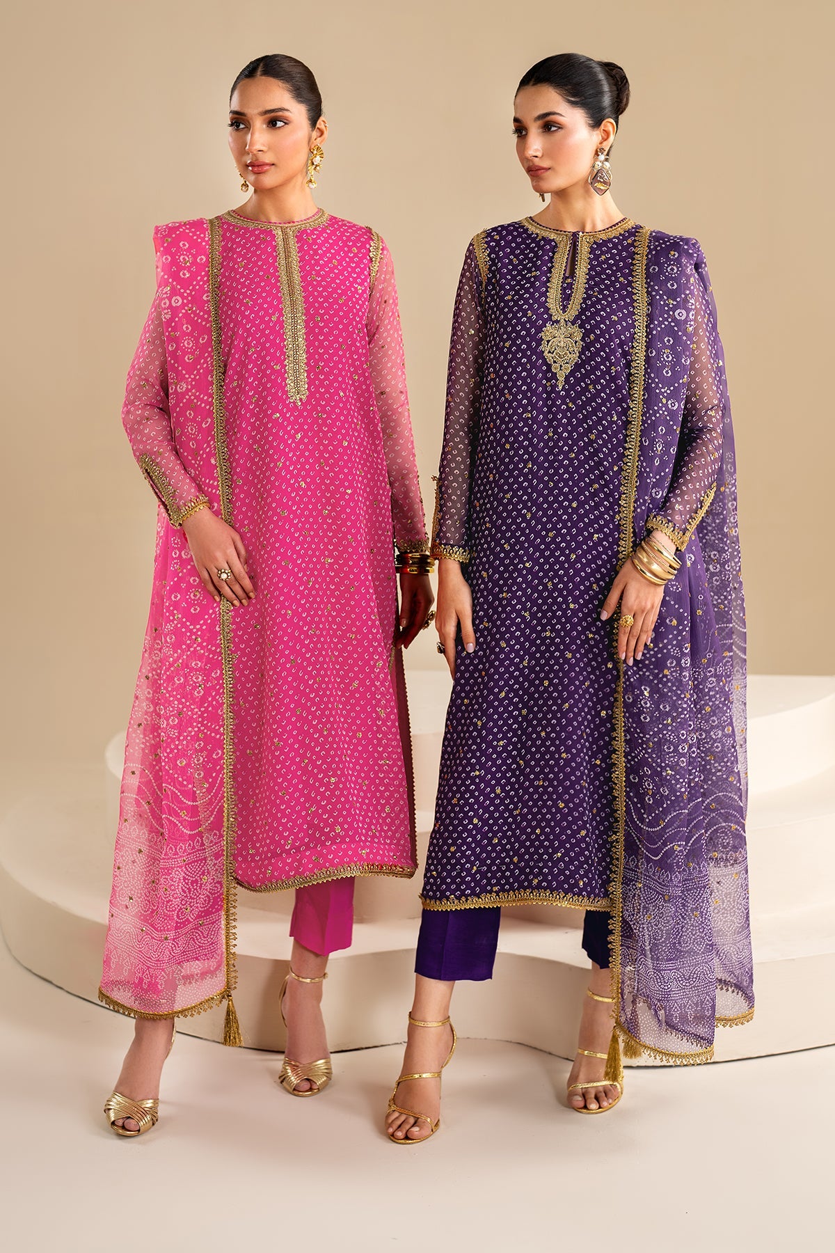 Fuchsia Pink Embroidered Chiffon Straight Suit (3-Piece) - Image 10