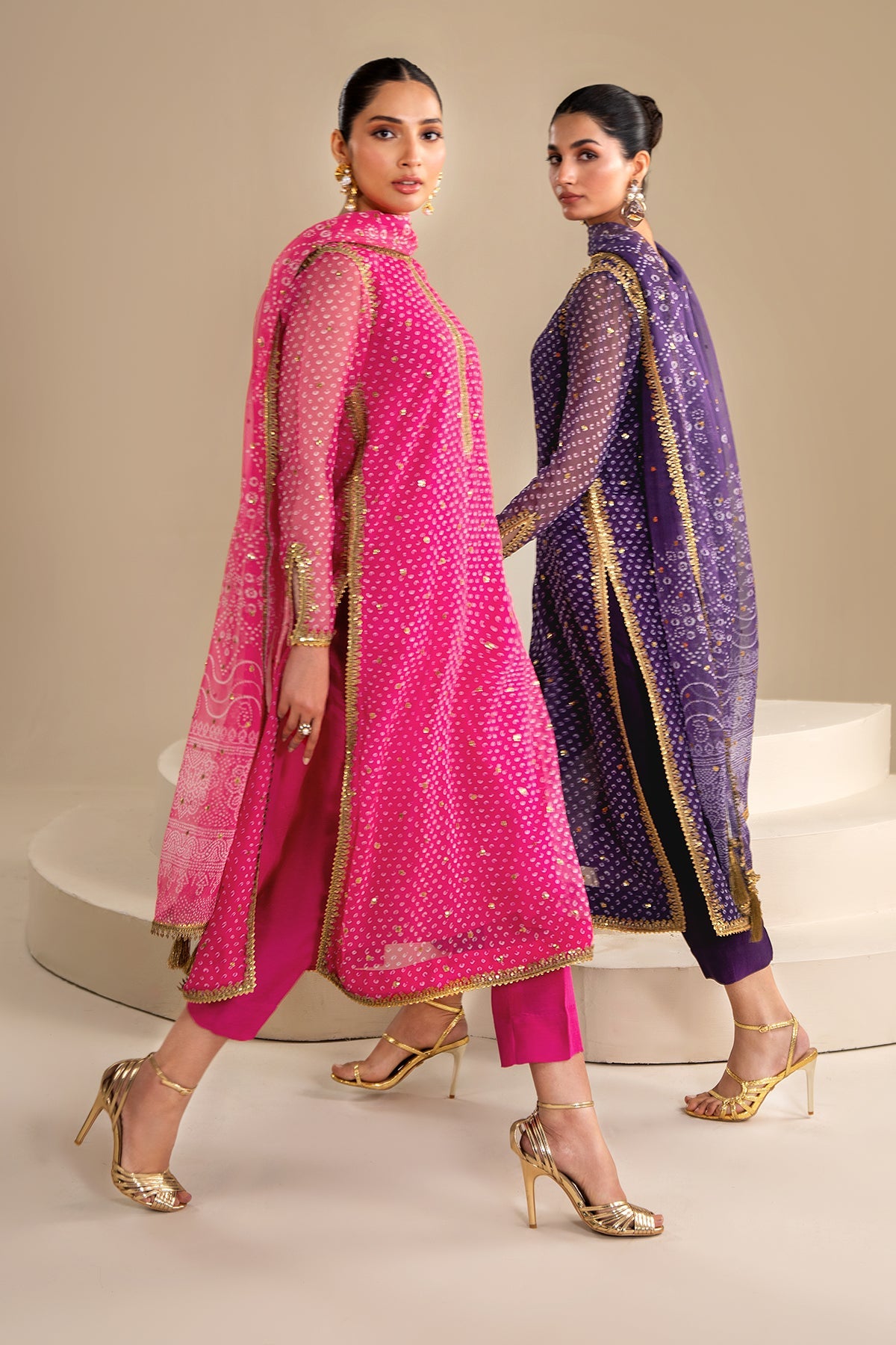 Fuchsia Pink Embroidered Chiffon Straight Suit (3-Piece) - Image 11