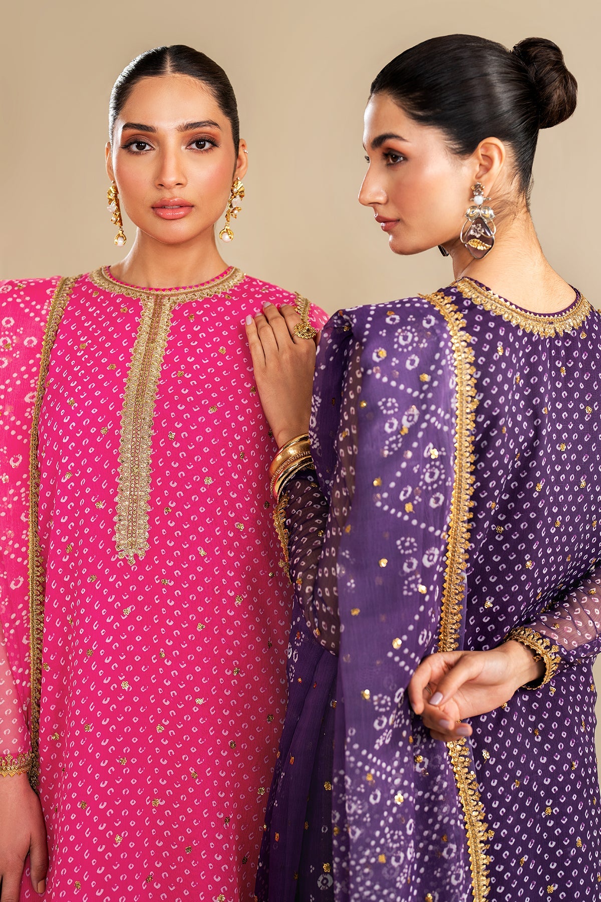 Fuchsia Pink Embroidered Chiffon Straight Suit (3-Piece) - Image 13
