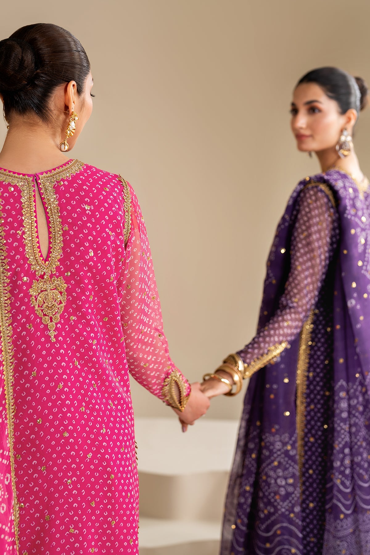 Fuchsia Pink Embroidered Chiffon Straight Suit (3-Piece) - Image 14