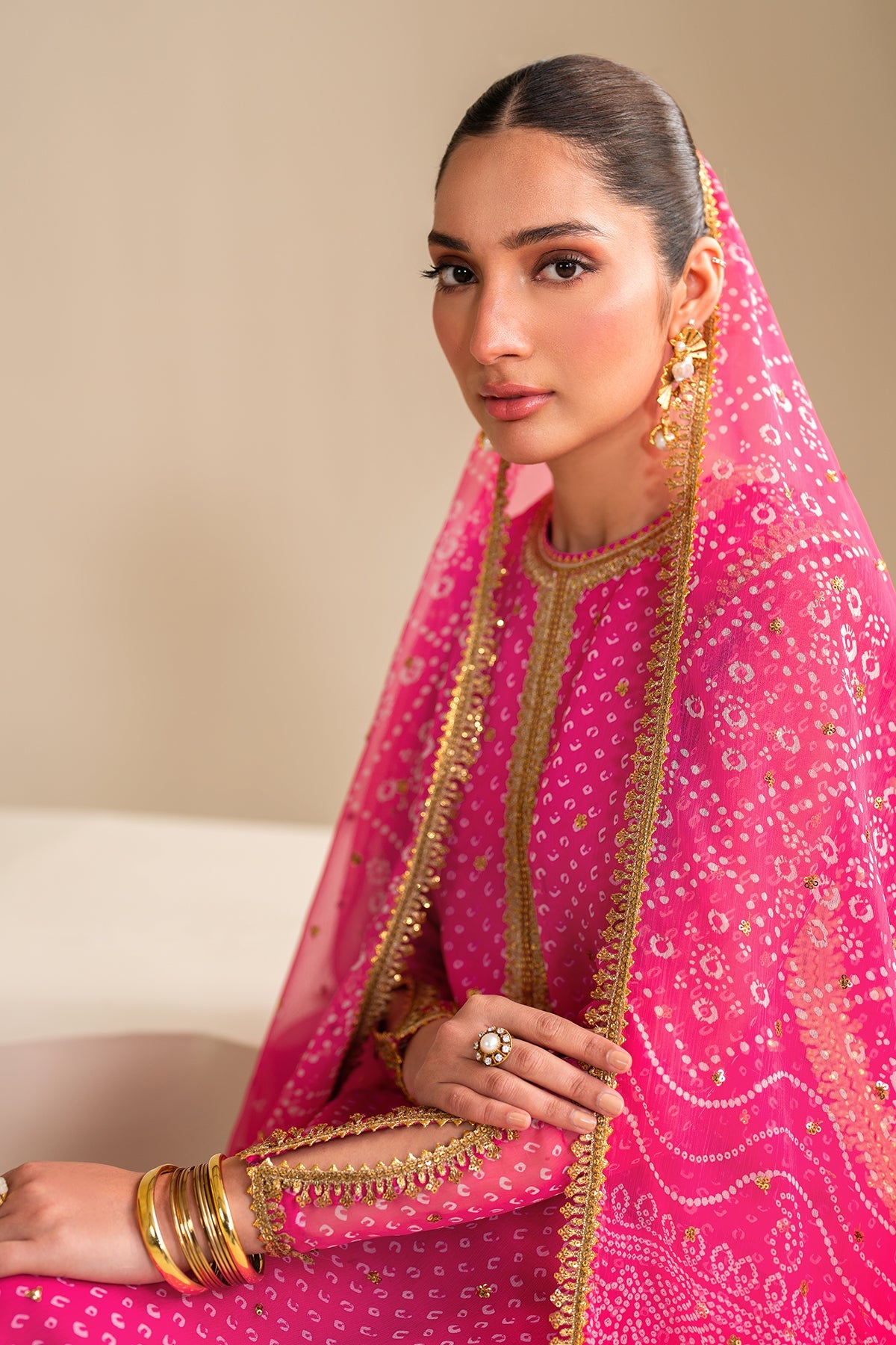 Fuchsia Pink Embroidered Chiffon Straight Suit (3-Piece) - Image 7