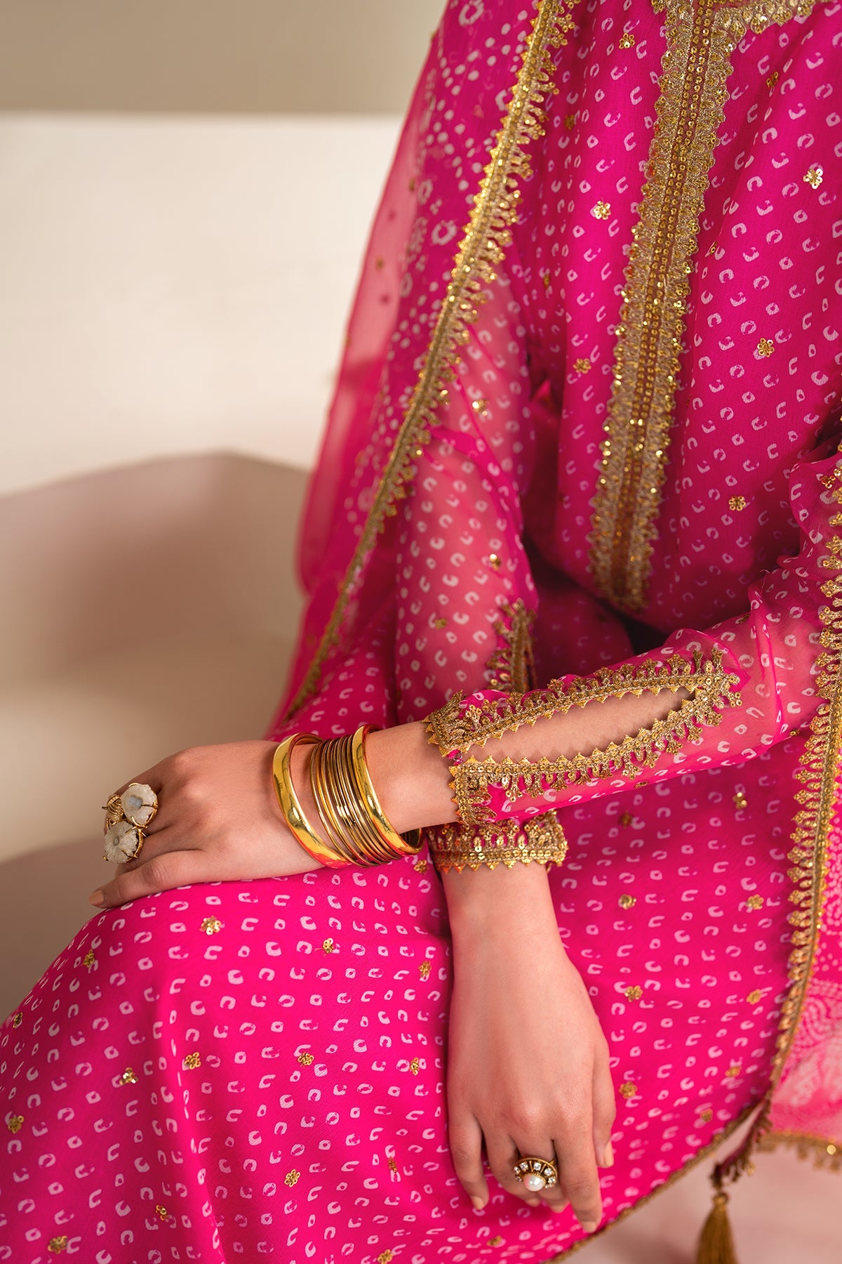 Fuchsia Pink Embroidered Chiffon Straight Suit (3-Piece) - Image 8