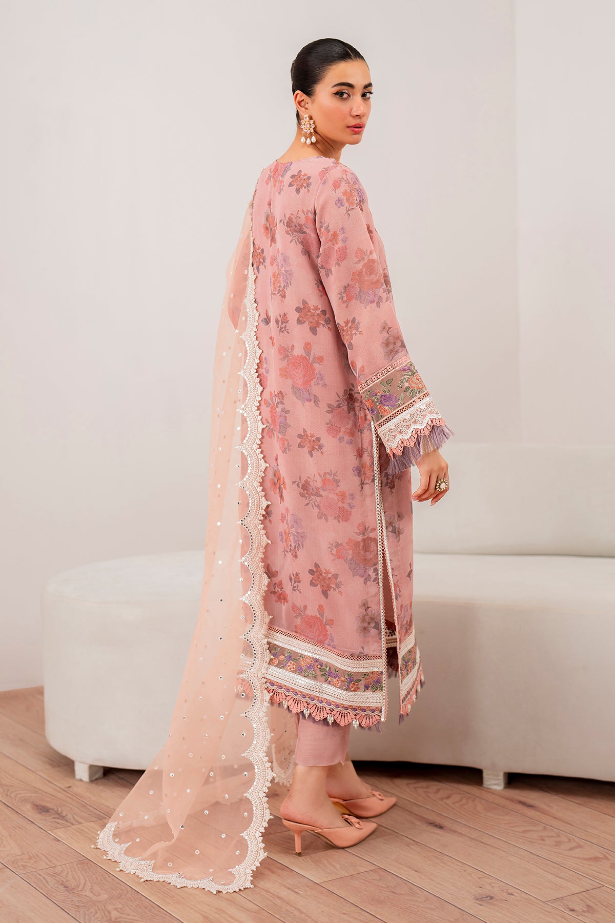 Dusty Rose Embroidered Chiffon Salwar Kameez (3-Piece) - Image 2