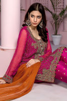 Pakistani Shocking Pink Zardozi Chiffon Salwar Kameez (3-Piece) - Image 3