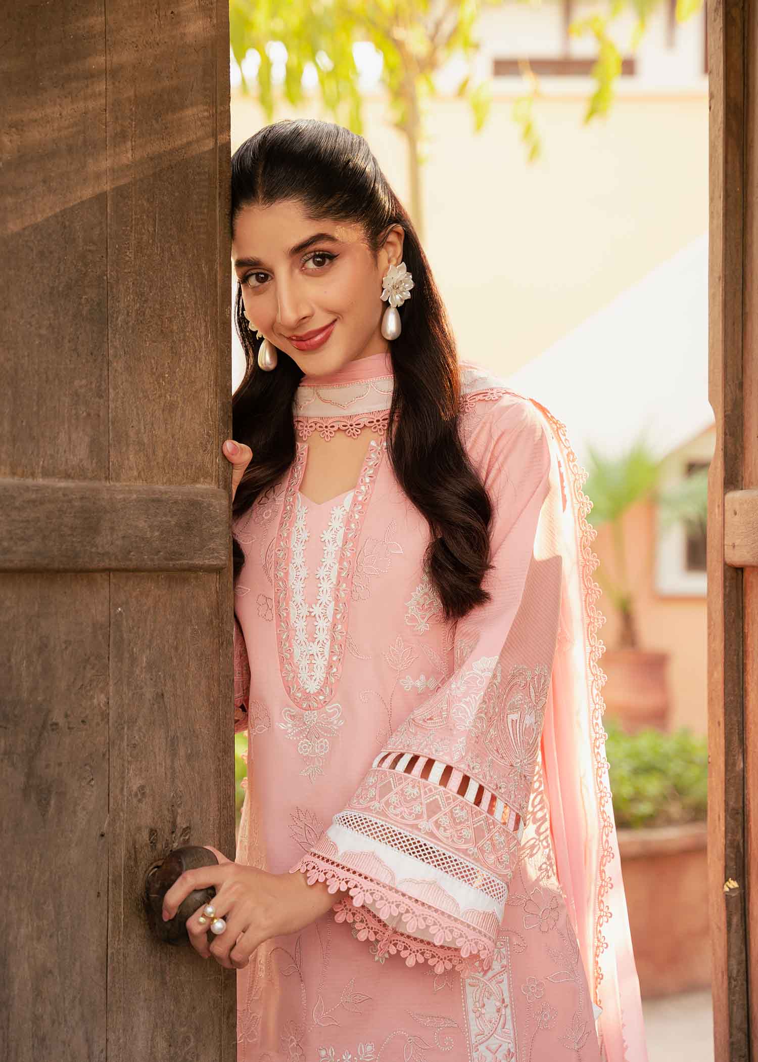 Pink Schiffli Embroidered Cotton Lawn Salwar Kameez (3-Piece) - Image 3