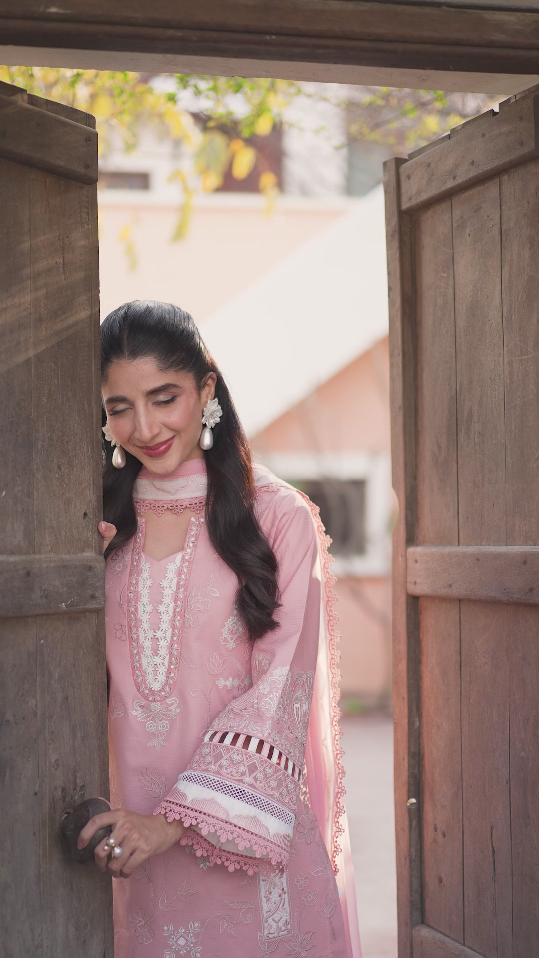 Pink Schiffli Embroidered Cotton Lawn Salwar Kameez (3-Piece) - Image 5