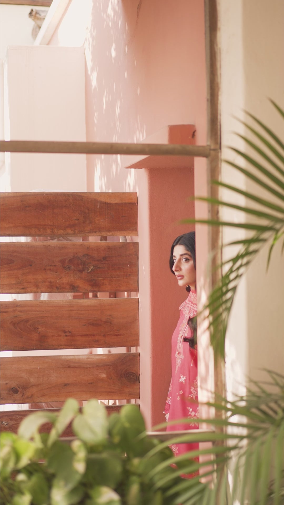 Pakistani Coral Pink Embroidered Cotton Lawn Salwar Kameez (3-Piece) - Image 6