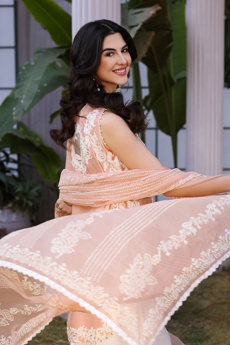 Peach Aari Embroidered Cotton Net Salwar Kameez (3-Piece) - Image 3