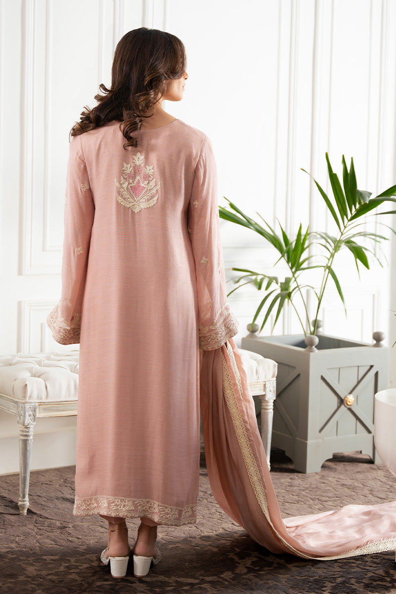Baby Pink Aari Embroidered Cotton Net Salwar Kameez (3-Piece) - Image 2