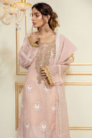 Pakistani Pastel Pink Dabka Embroidered Cotton Net Salwar Kameez (3-Piece) - Image 3