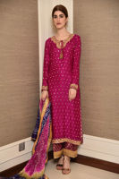 Fuchsia Embroidered Cotton Net Salwar Kameez (3-Piece) - Image 2