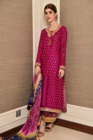 Fuchsia Embroidered Cotton Net Salwar Kameez (3-Piece) - Image 3