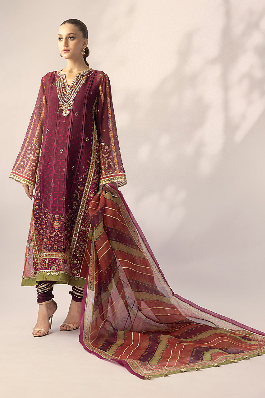 Magenta Gota Embellished Cotton Net Salwar Kameez (3-Piece) - Image 1