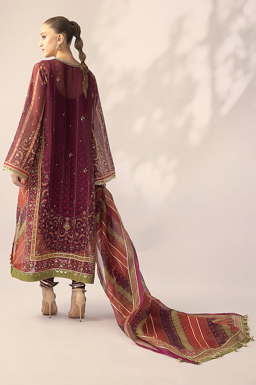 Magenta Gota Embellished Cotton Net Salwar Kameez (3-Piece) - Image 3