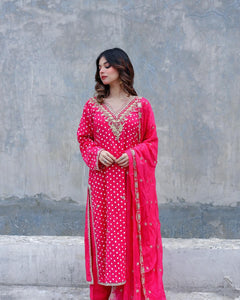 Pink Embroidered Cotton Net Salwar Kameez (3-Piece) - Image 2
