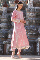 Flamingo Pink Embroidered Cotton Net Salwar Kameez (3-Piece) - Image 2