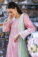 Flamingo Pink Embroidered Cotton Net Salwar Kameez (3-Piece) - Image 3