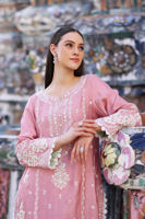 Flamingo Pink Embroidered Cotton Net Salwar Kameez (3-Piece) - Image 6