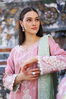 Flamingo Pink Embroidered Cotton Net Salwar Kameez (3-Piece) - Image 7