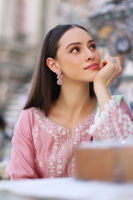 Flamingo Pink Embroidered Cotton Net Salwar Kameez (3-Piece) - Image 8