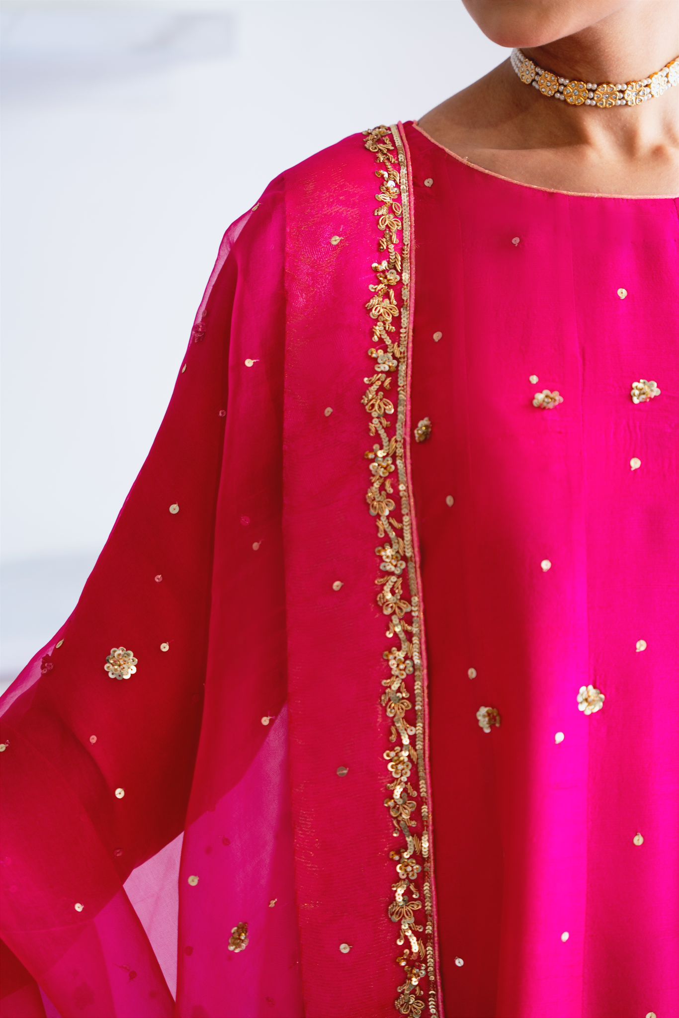 Pakistani Fuchsia Embroidered Cotton Net Salwar Kameez (3-Piece) - Image 4