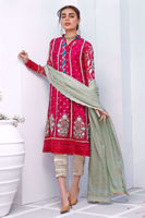 Deep Pink Embroidered Cotton Net Salwar Kameez (3-Piece) - Image 5