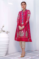 Deep Pink Embroidered Cotton Net Salwar Kameez (3-Piece) - Image 6