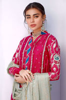 Deep Pink Embroidered Cotton Net Salwar Kameez (3-Piece) - Image 8