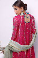 Deep Pink Embroidered Cotton Net Salwar Kameez (3-Piece) - Image 9