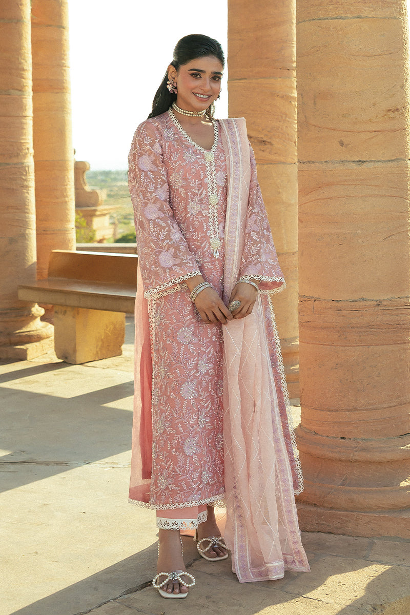 Pakistani Pink Embroidered Cotton Net Salwar Kameez (3-Piece) - Image 10