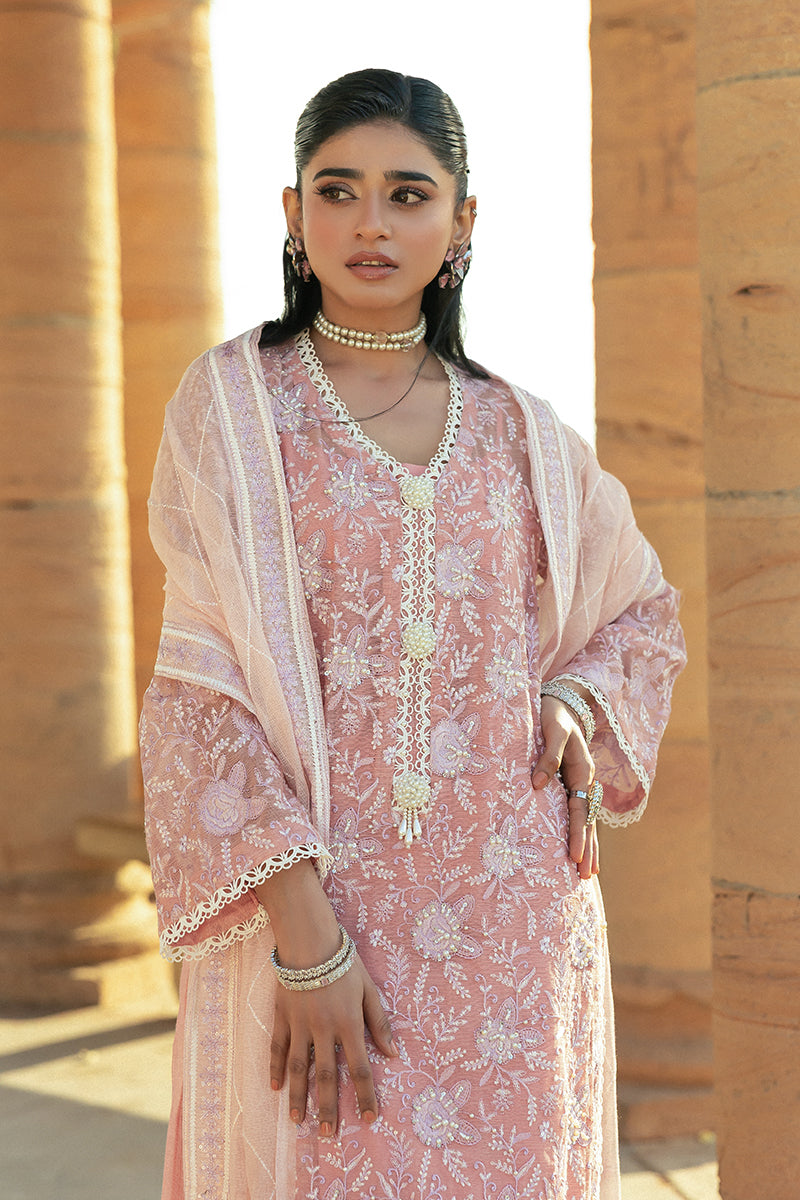 Pakistani Pink Embroidered Cotton Net Salwar Kameez (3-Piece) - Image 4