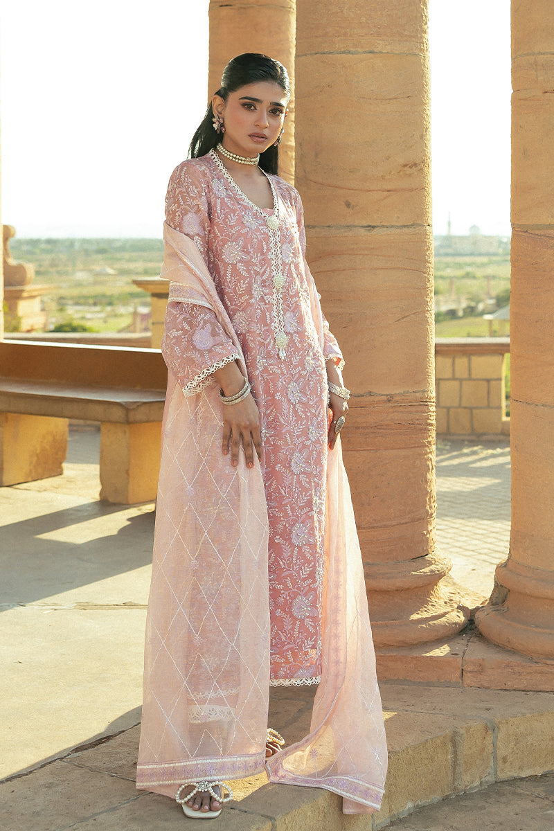 Pakistani Pink Embroidered Cotton Net Salwar Kameez (3-Piece) - Image 5
