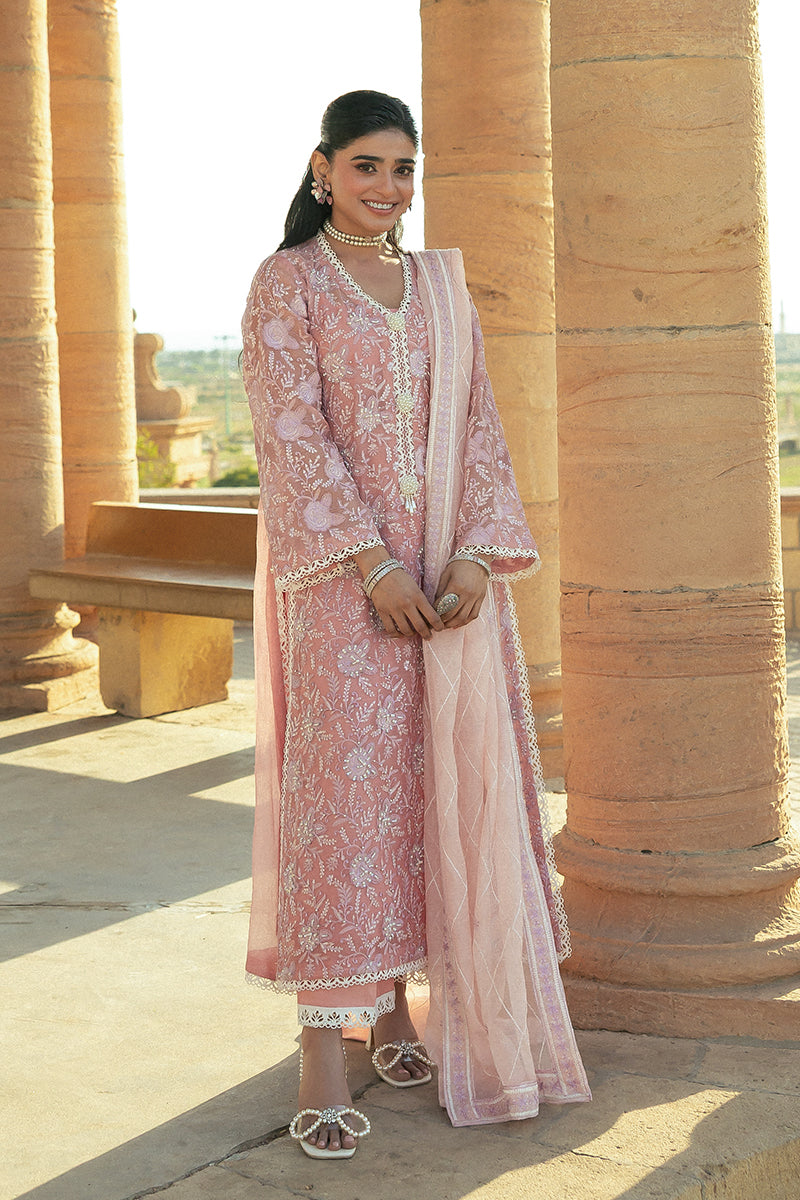 Pakistani Pink Embroidered Cotton Net Salwar Kameez (3-Piece) - Image 7
