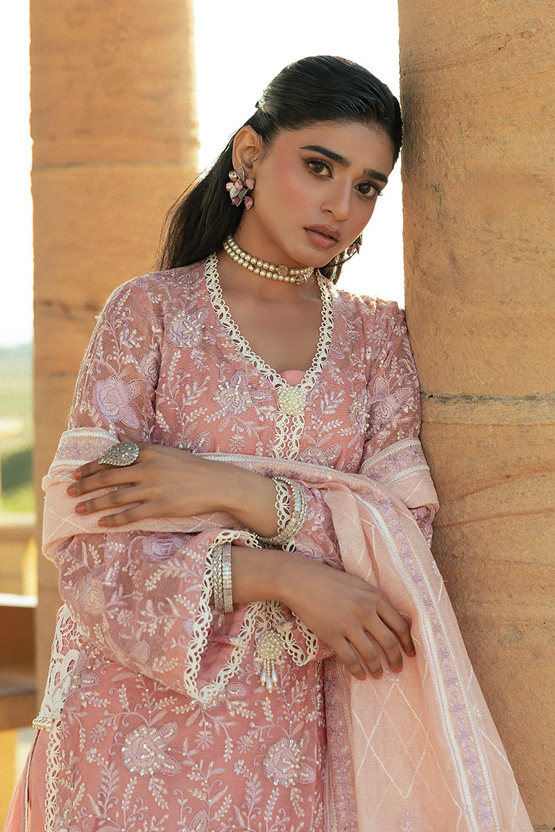 Pakistani Pink Embroidered Cotton Net Salwar Kameez (3-Piece) - Image 8