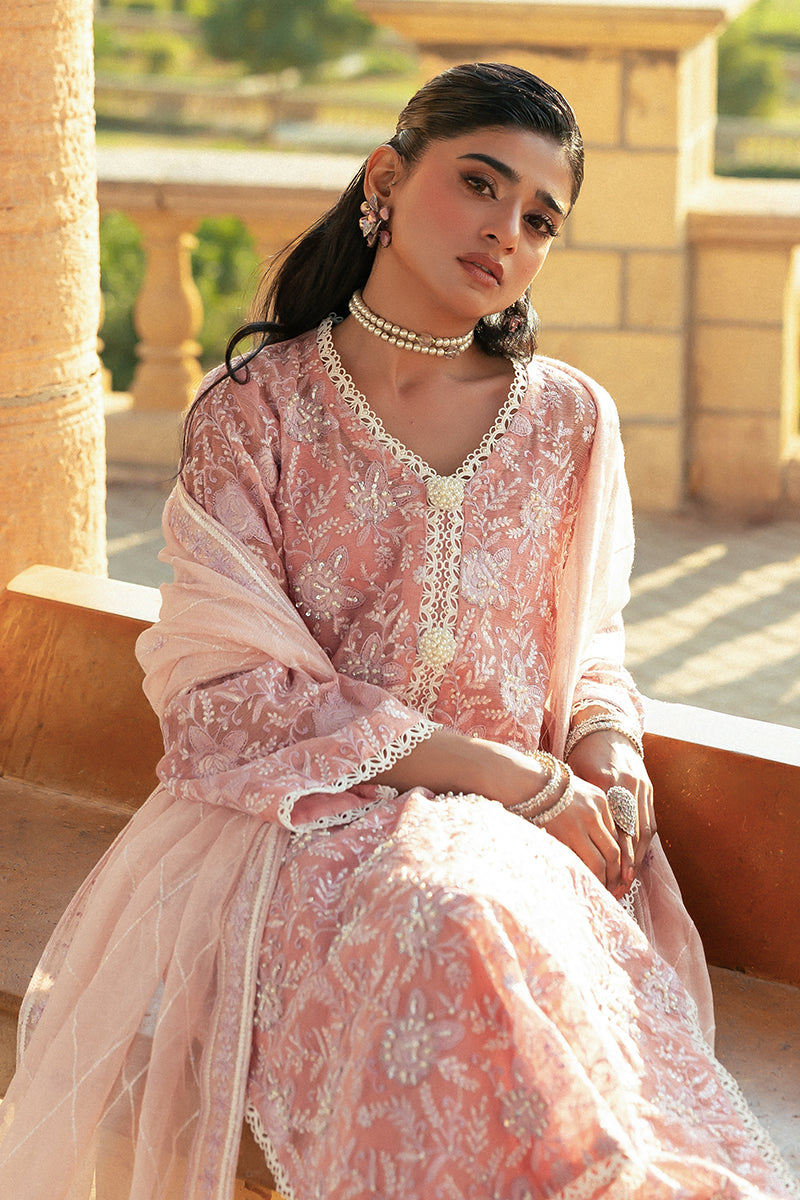Pakistani Pink Embroidered Cotton Net Salwar Kameez (3-Piece) - Image 9