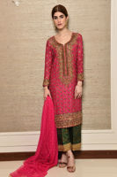 Pakistani Fuchsia Zardozi Cotton Net Salwar Kameez (3-Piece) - Image 2