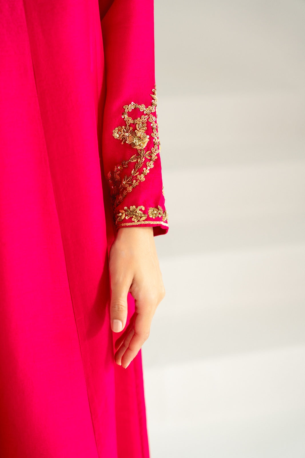 Pakistani Fuchsia Zari Sequin Cotton Net Salwar Kameez (3-Piece) - Image 5