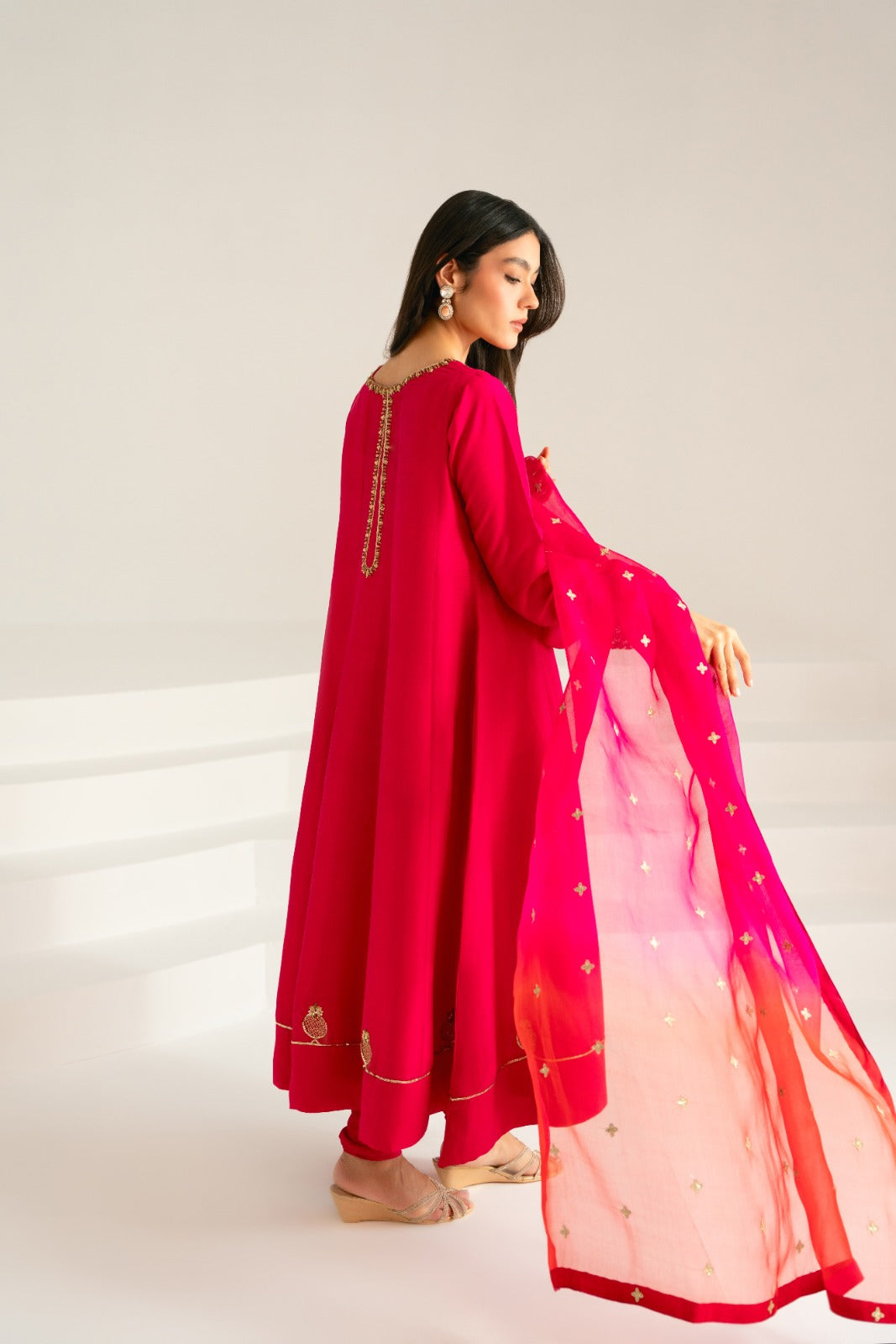Pakistani Fuchsia Zari Sequin Cotton Net Salwar Kameez (3-Piece) - Image 6