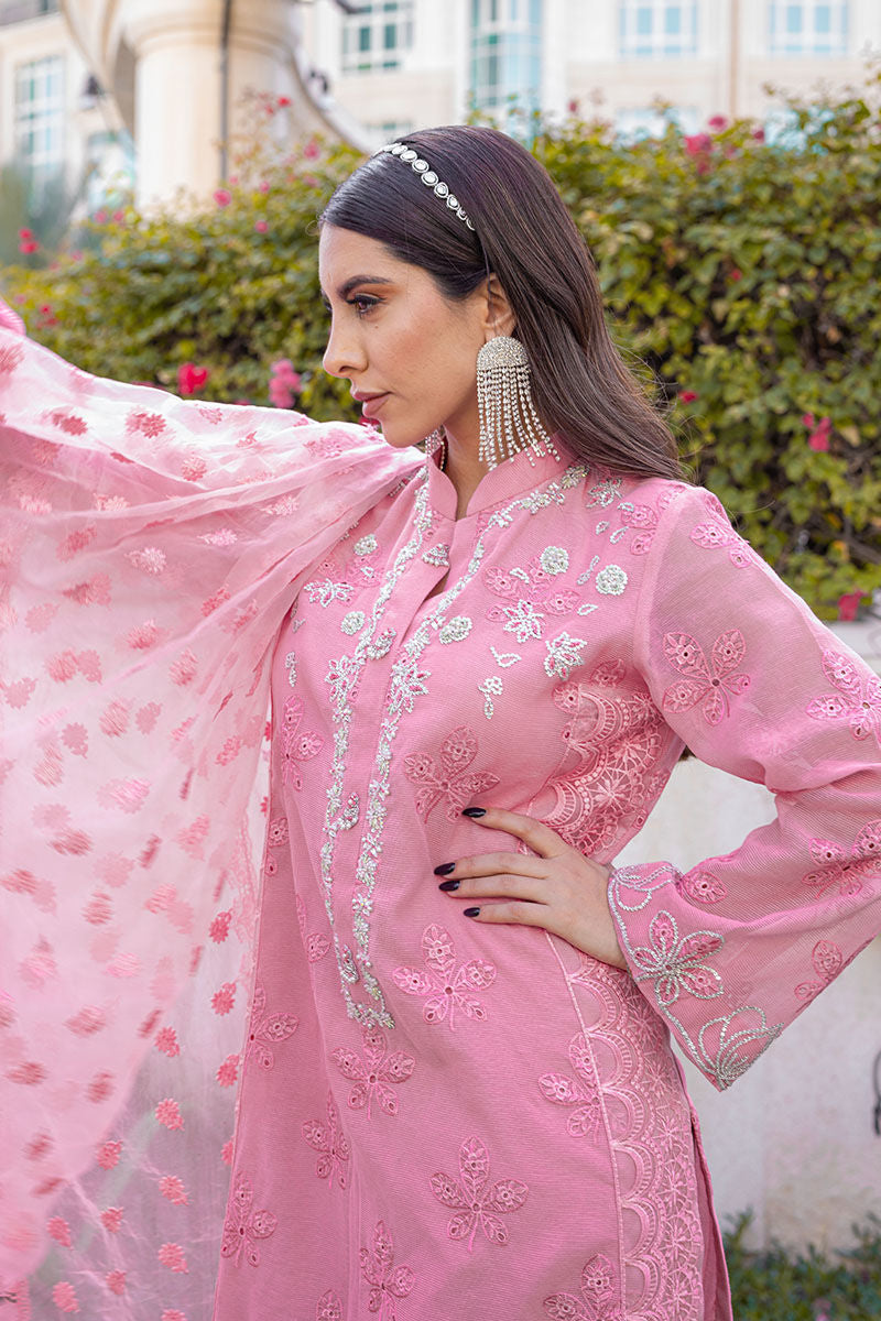 Bubble Pink Schiffli Cotton Organza Salwar Kameez (2-Piece) - Image 1