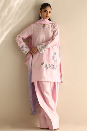 Soft Pink Floral Appliqué Cotton Silk Salwar Kameez (3-Piece) - Image 4