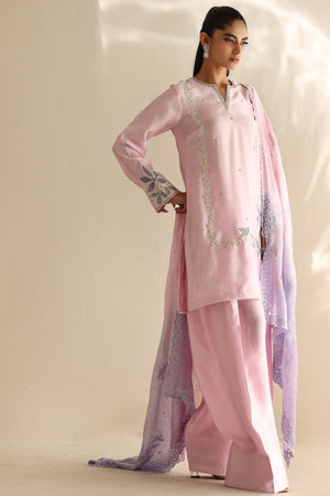Soft Pink Floral Appliqué Cotton Silk Salwar Kameez (3-Piece) - Image 5