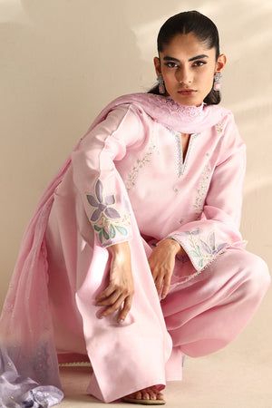 Soft Pink Floral Appliqué Cotton Silk Salwar Kameez (3-Piece) - Image 6