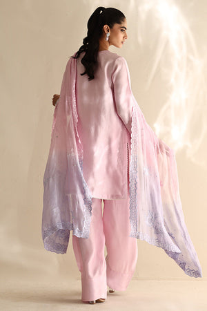 Soft Pink Floral Appliqué Cotton Silk Salwar Kameez (3-Piece) - Image 7