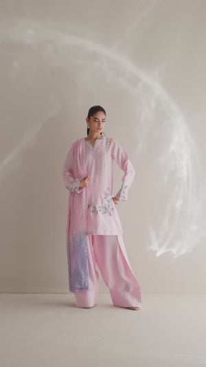 Soft Pink Floral Appliqué Cotton Silk Salwar Kameez (3-Piece) - Image 8