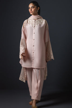 Blush Pink Embroidered Cotton Silk Salwar Kameez (3-Piece) - Image 3