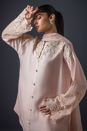 Blush Pink Embroidered Cotton Silk Salwar Kameez (3-Piece) - Image 4