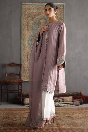 Pakistani Mauve Embroidered Cotton Silk Salwar Kameez (3-Piece) - Image 5