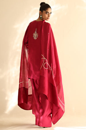 Cherry Pink Embroidered Cotton Silk Salwar Kameez (3-Piece) - Image 8