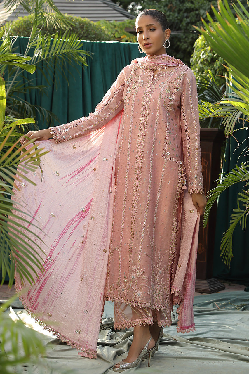Pakistani Pink Zardozi Cotton Zari & Silk Salwar Kameez (3-Piece) - Image 2