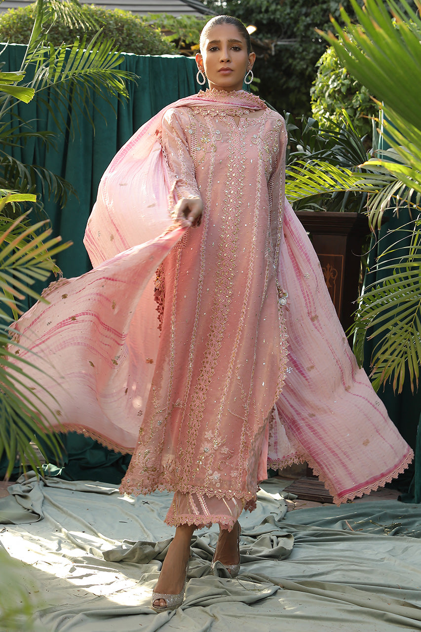 Pakistani Pink Zardozi Cotton Zari & Silk Salwar Kameez (3-Piece) - Image 3